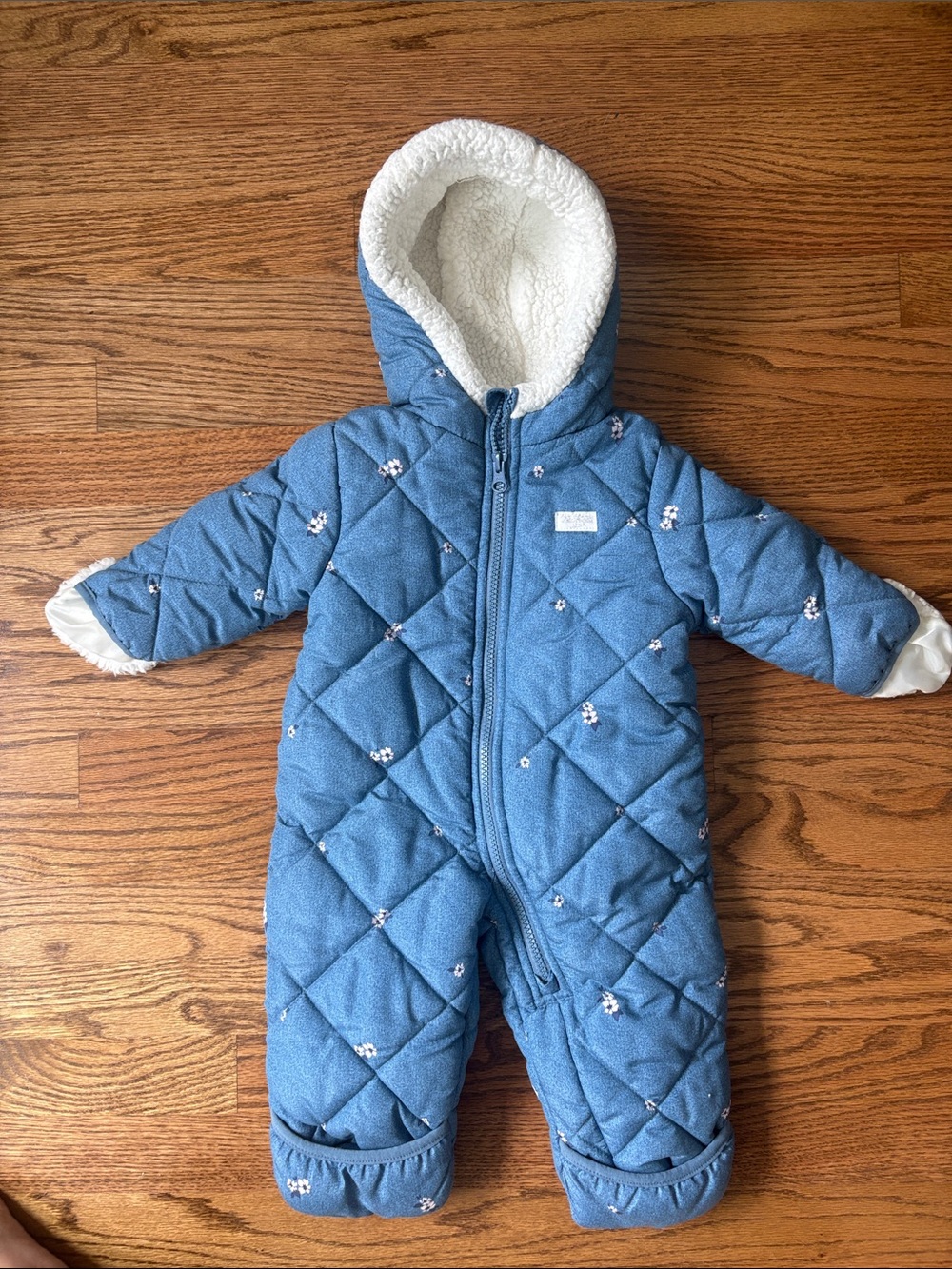 OshKosh B'gosh Dusty Blue Quilted Hooded One-Piece Footie
